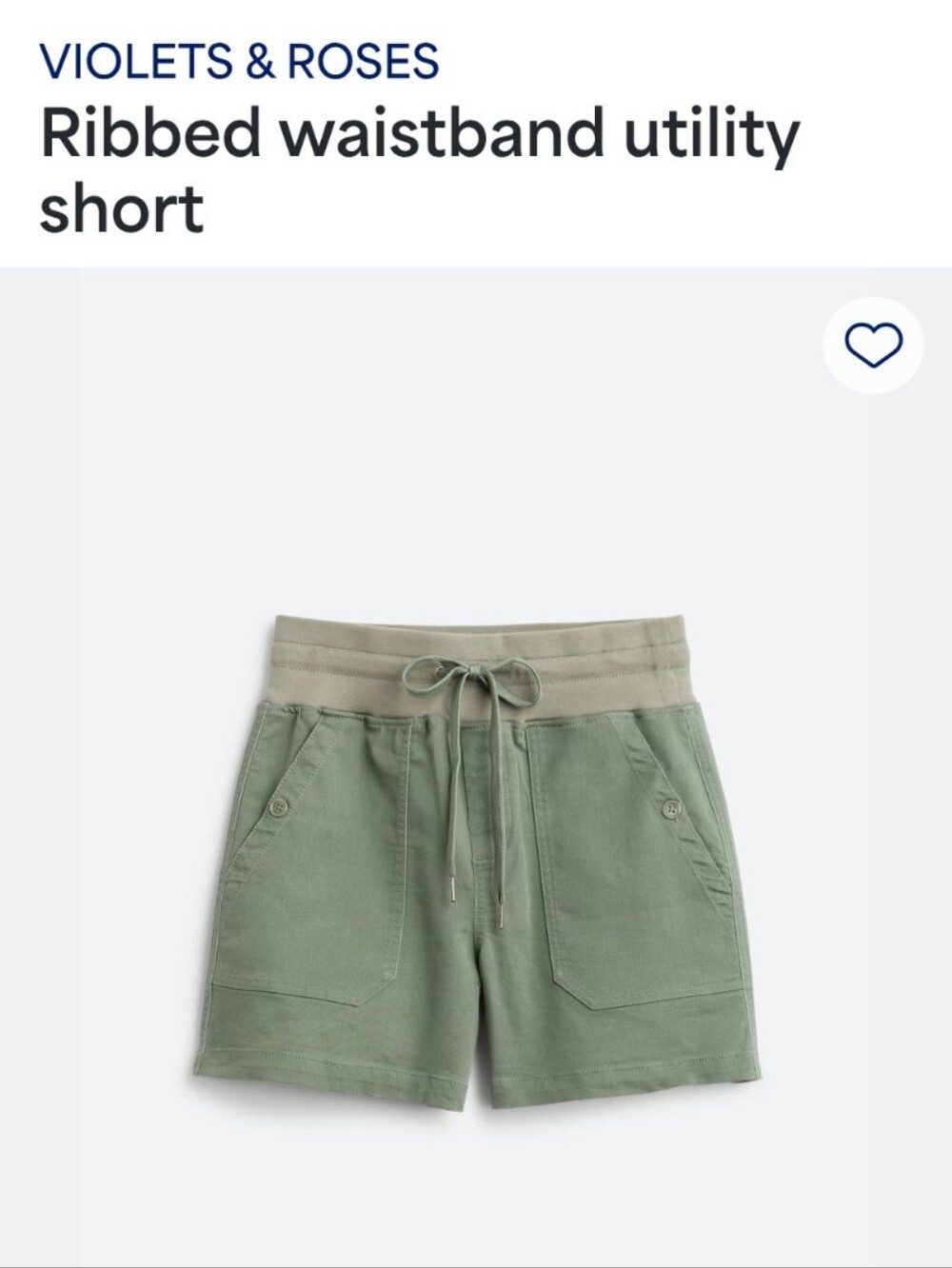 Violets & Roses Olive Ribbed Waistband Utility Short